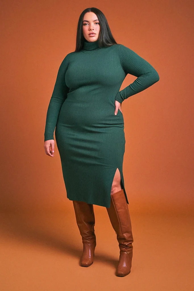 Plus Size Fall Turtleneck Dress Birthday Outfit