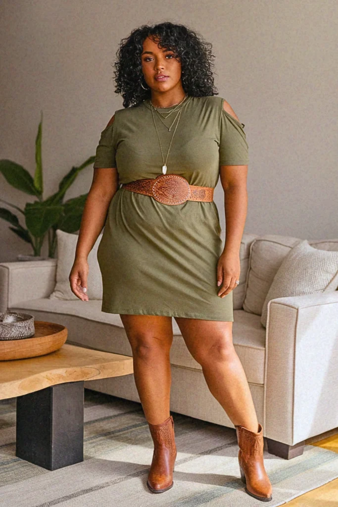 Plus Size Summer Cutout Shoulder T-Shirt Dress Nashville Outfit