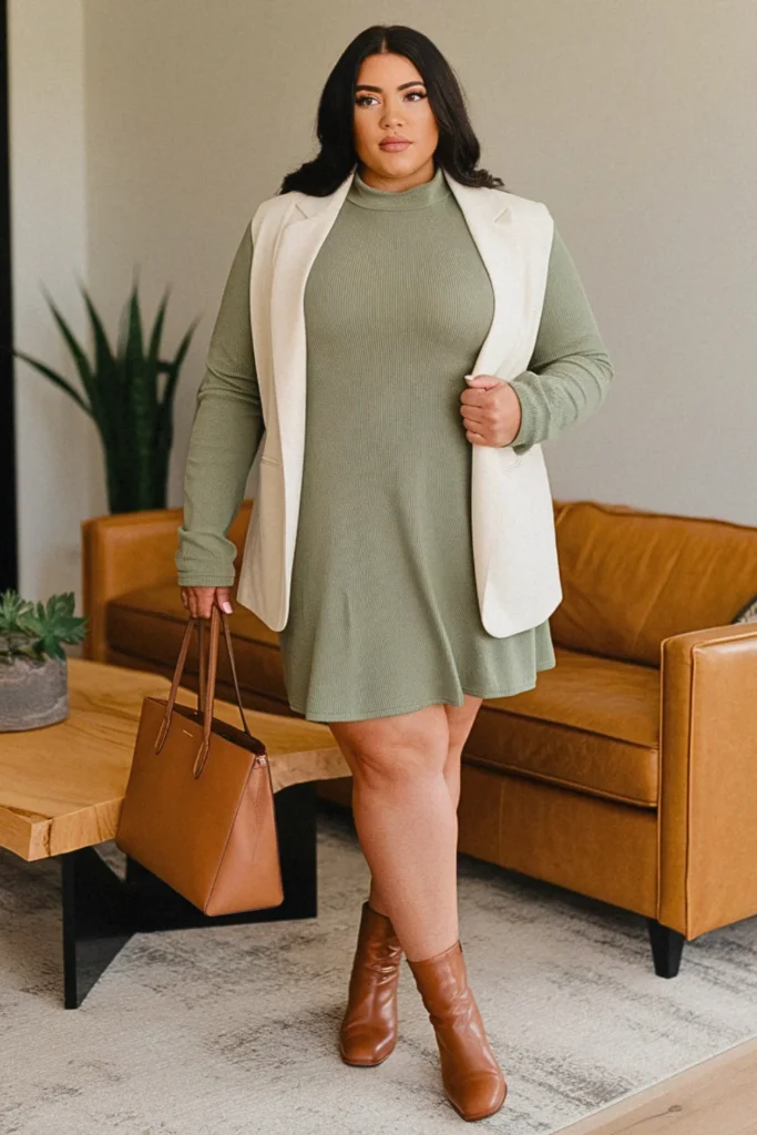 Plus Size Shift Dress and Tailored Blazer Dressy Fall Outfit