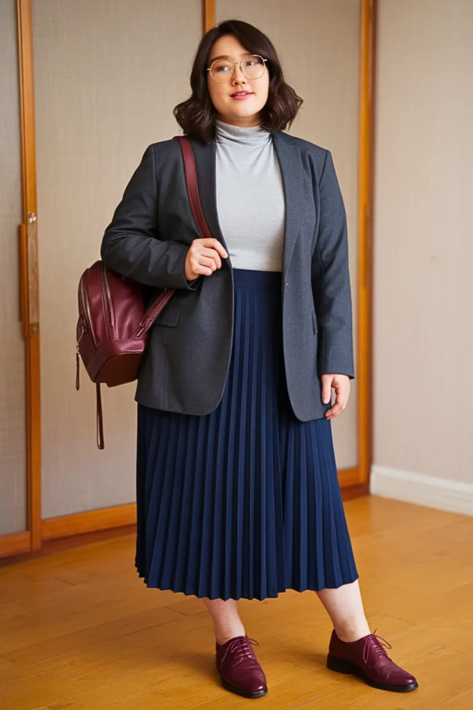 Plus Size Korean Pleated Skirt Academic Autumn Outfit