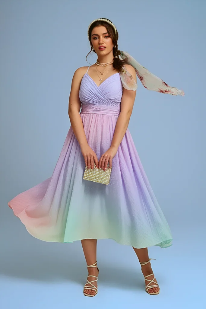 Spring Pastel Gradient Midi Dress Birthday Outfit