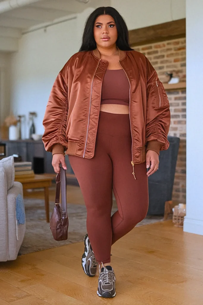 Plus Size Bomber Jacket and Leggings Fall Outfit