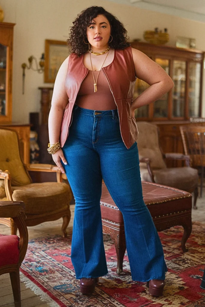 Plus Size Vest Top and High-Waisted Jeans Fall Outfit