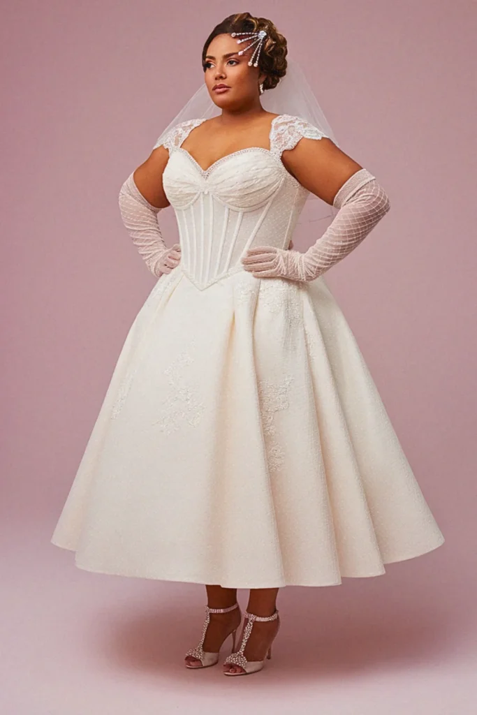 Sweetheart Neckline Corseted Tea Length Wedding Dress