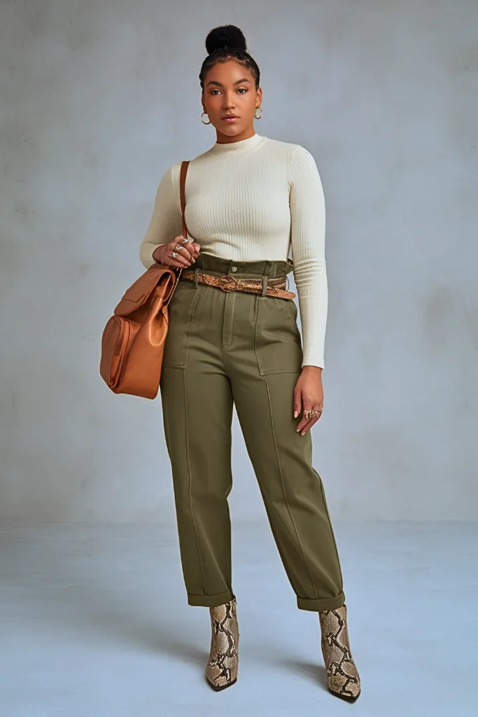 Spring Paper-Bag Waist Utility Office Outfit