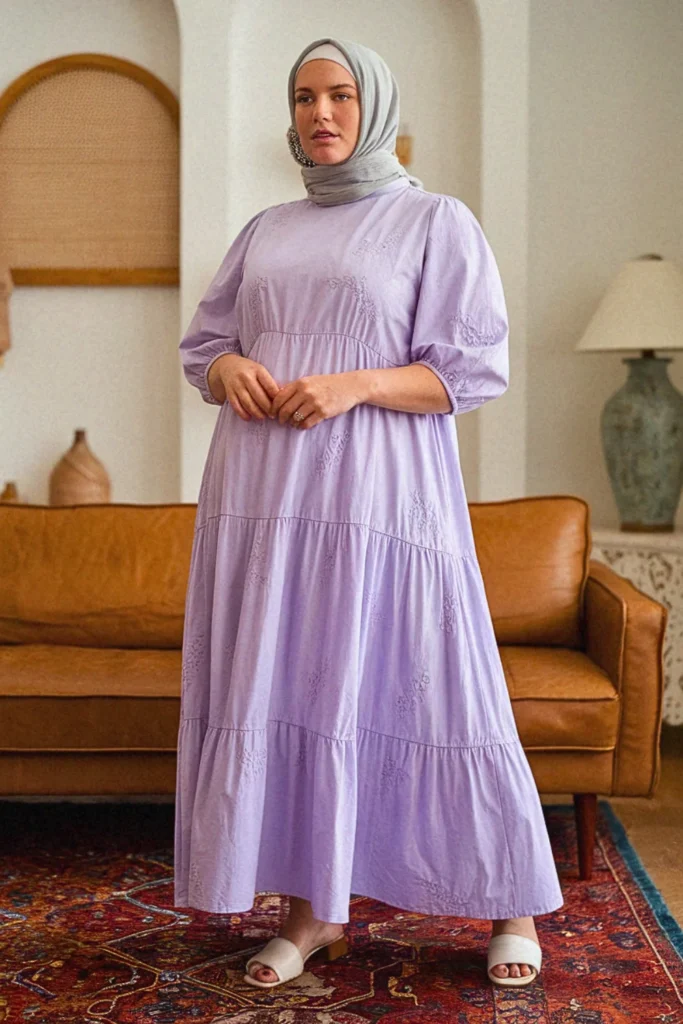 Lavender Fields Tiered Maxi Dress Hijabi Outfit