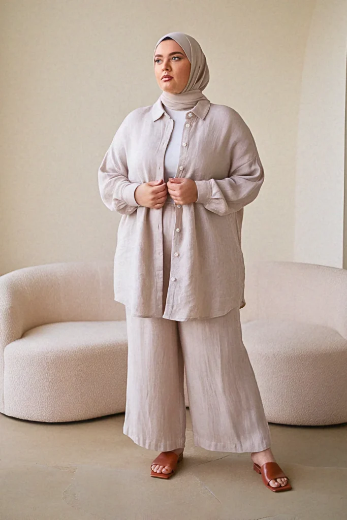 Minimalist Monochrome Linen Set Hijabi Outfit