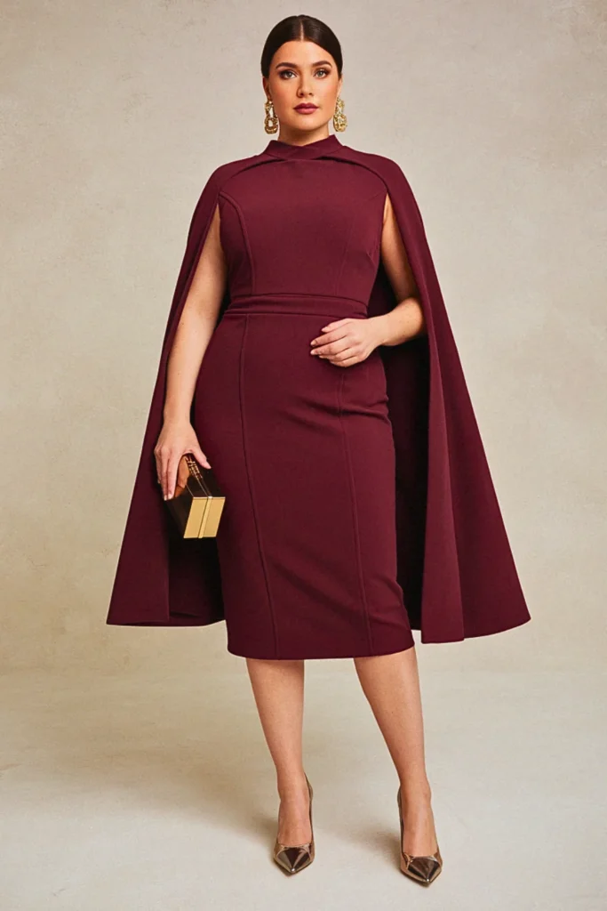 Plus Size Structured Cape-Effect Wedding Guest Dress