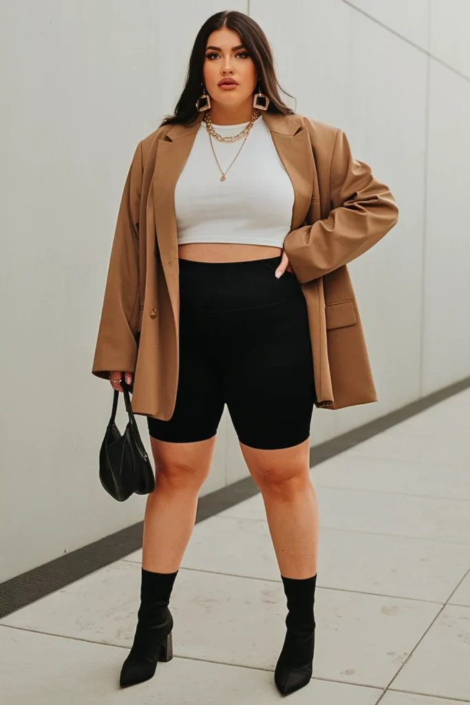 Plus Size Biker Shorts Oversized Blazer Fall Outfit