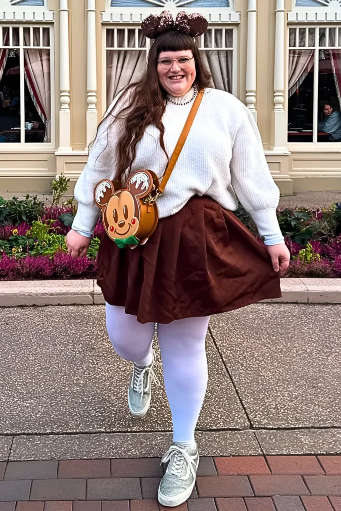 Enchanting White Sweater And Short Skirt Disney Winter Look