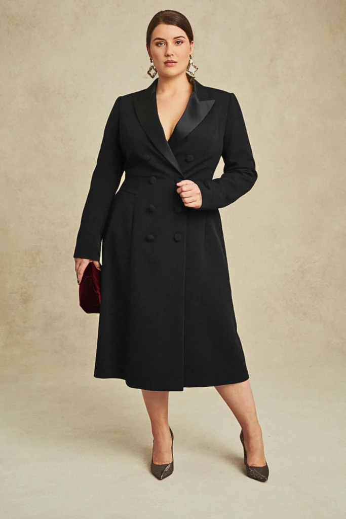 Plus Size Modern Tuxedo-Inspired Wedding Guest Dress