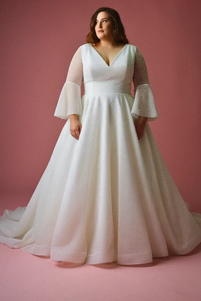 Plus Size A-Line Bell Sleeve Seventies Wedding Dress