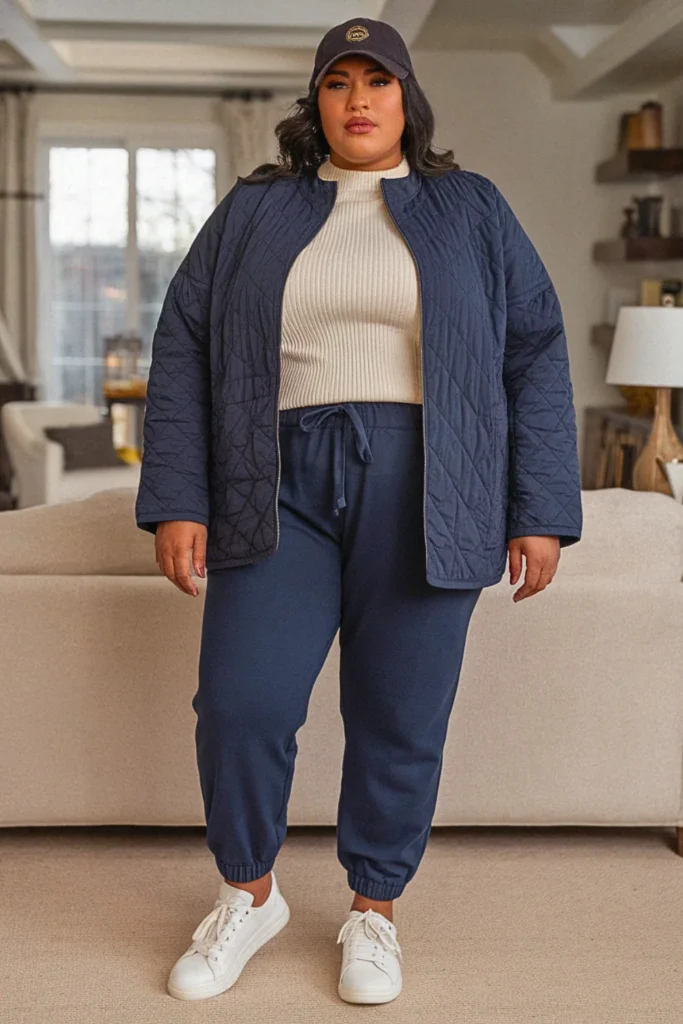 Plus Size Quilted Jacket and Jogger Fall Outfit