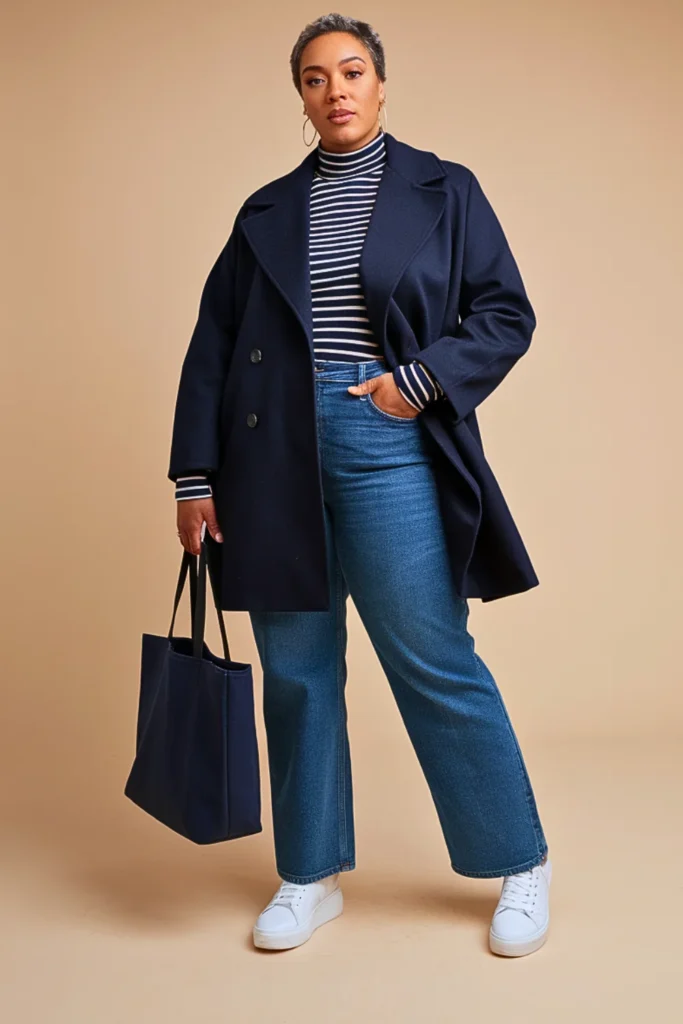 Plus Size Peacoat Straight Leg Jeans Fall Outfit