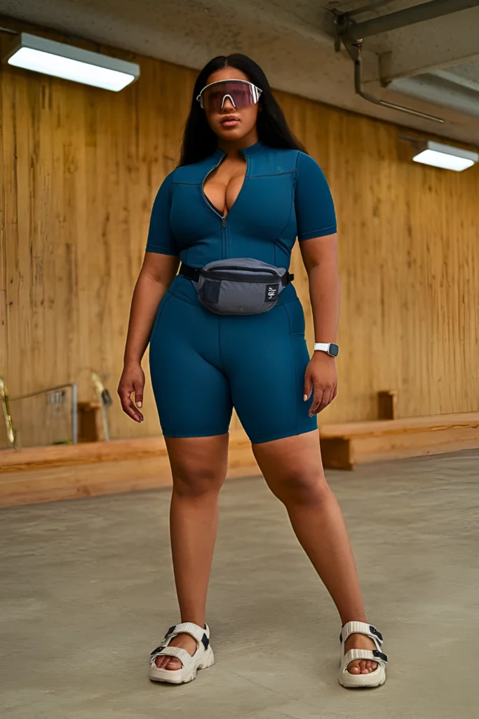Plus Size Summer Zip-Front Neoprene Athleisure Outfit