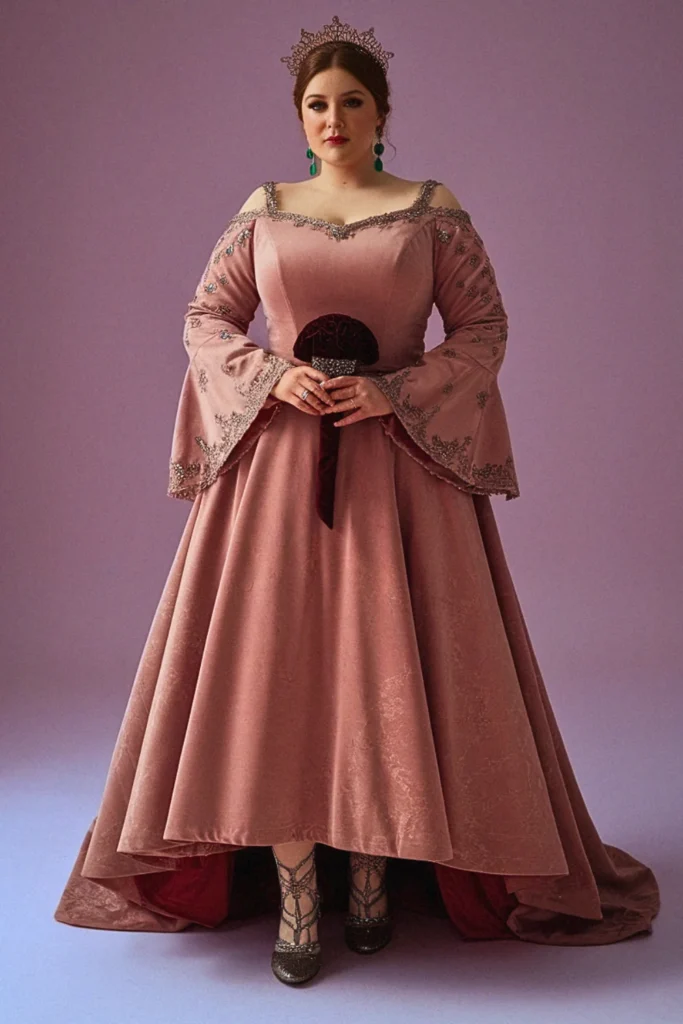 Medieval-Inspired Bell Sleeve Embroidered Wedding Dress