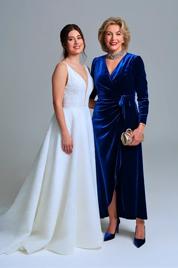 Royal Blue Velvet Wrap Mother of the Bride Dress