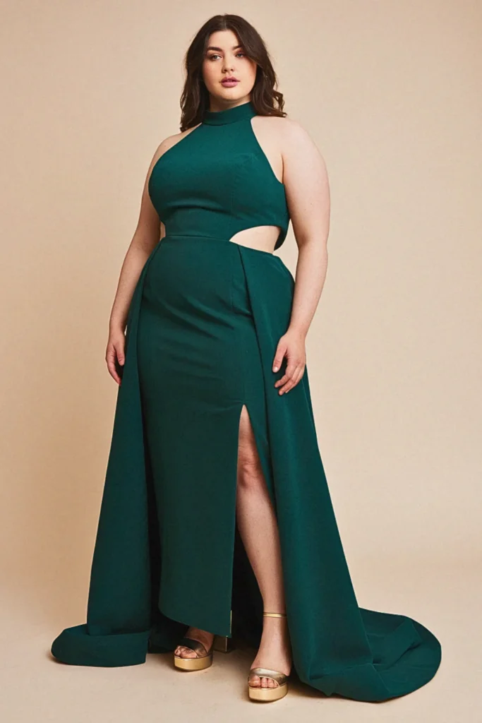 Plus Size Black Tie High-Neck Cutout Wedding Guest Dress