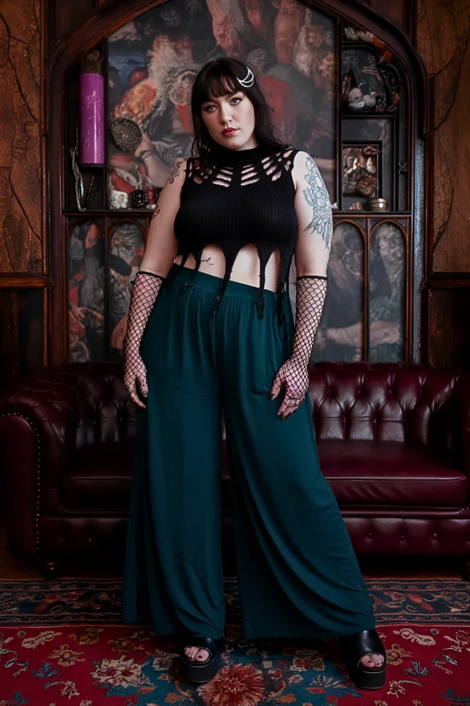 Plus Size Distressed Web Knit Summer Goth Outfit