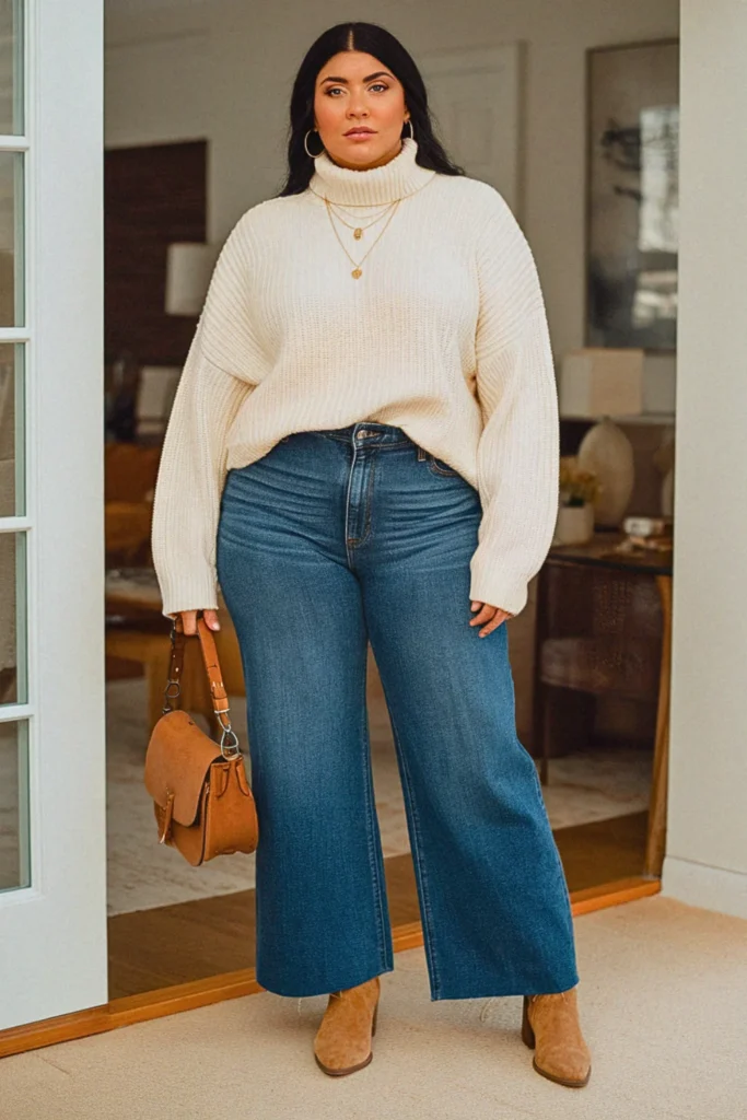 Plus Size Turtleneck Sweater Apple Shape Fall Outfit
