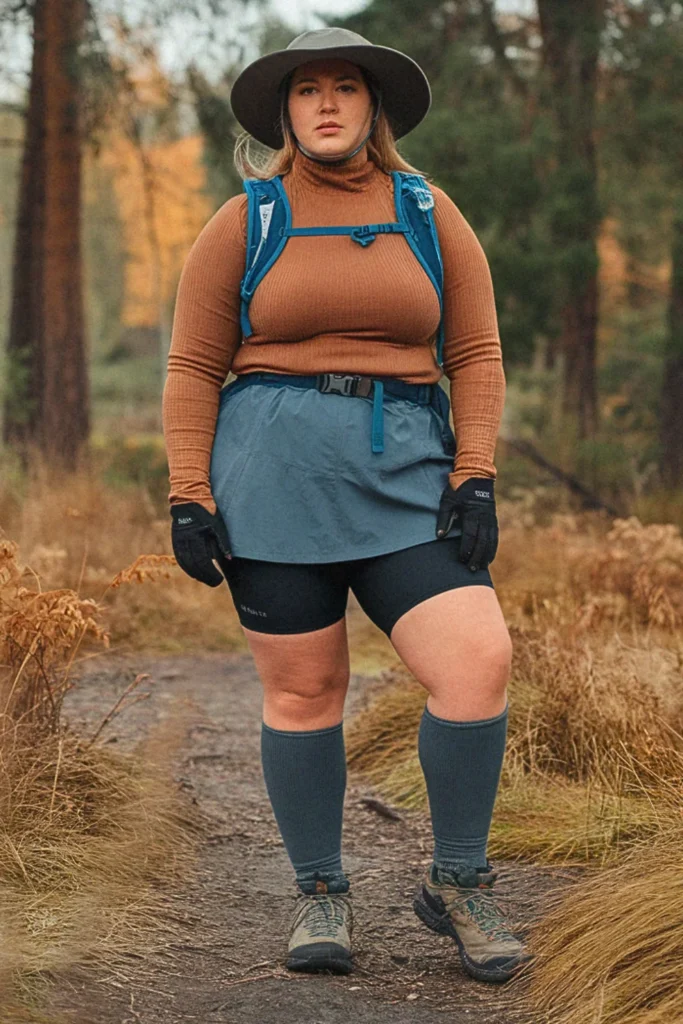 Plus Size Fall Turtleneck with Hiking Skort Hiking Outfit