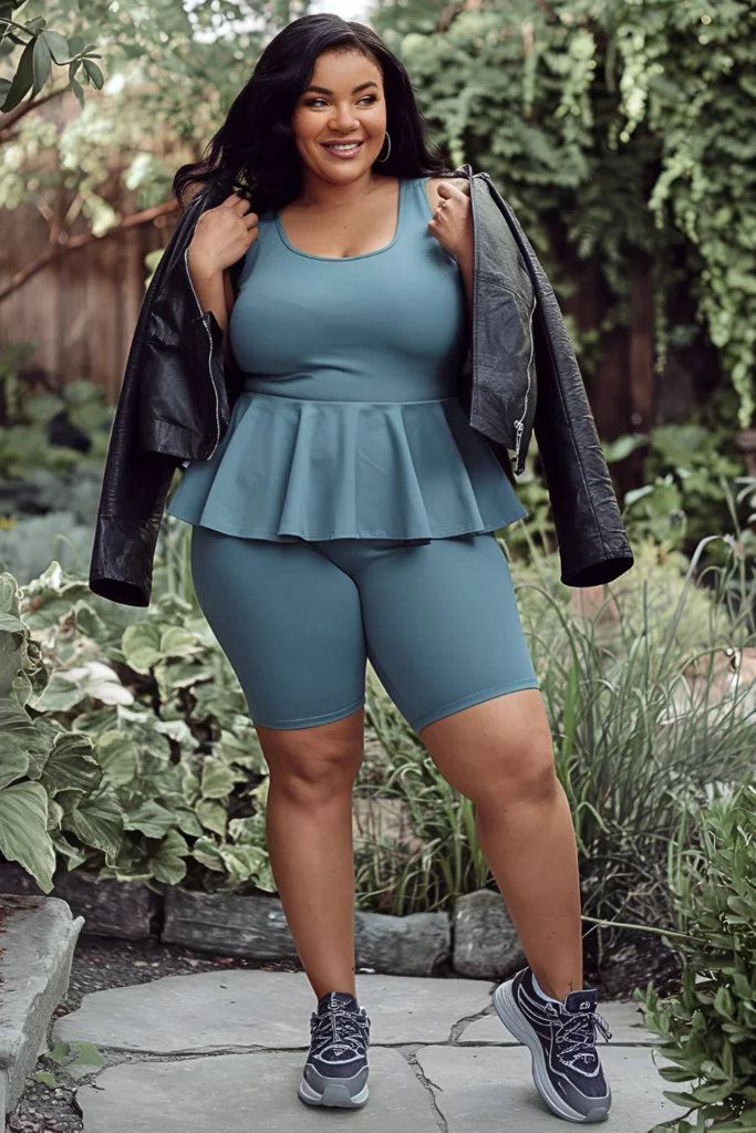 Peplum Hem Tank + Biker Shorts Street Style Outfit