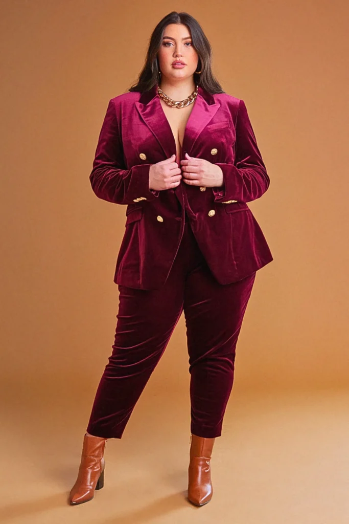 Plus Size Fall Velvet Blazer Set Birthday Outfit