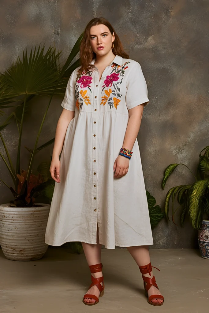 Plus Size Summer Embroidered Linen Ensemble Date Night Outfit