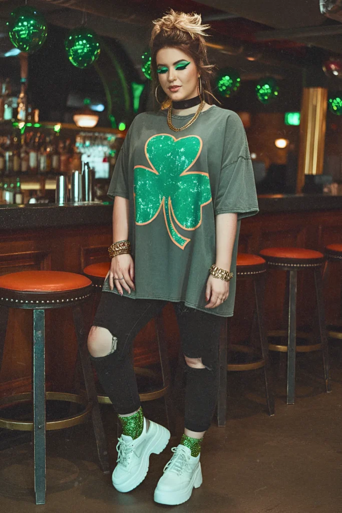 Oversized Shamrock Tee and Ripped Black Jeans St. Patrick's Day Outfit
