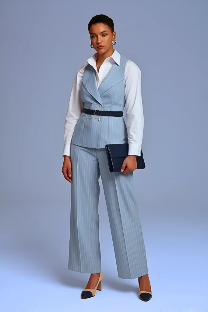 Spring Pinstriped Waistcoat Office Outfit
