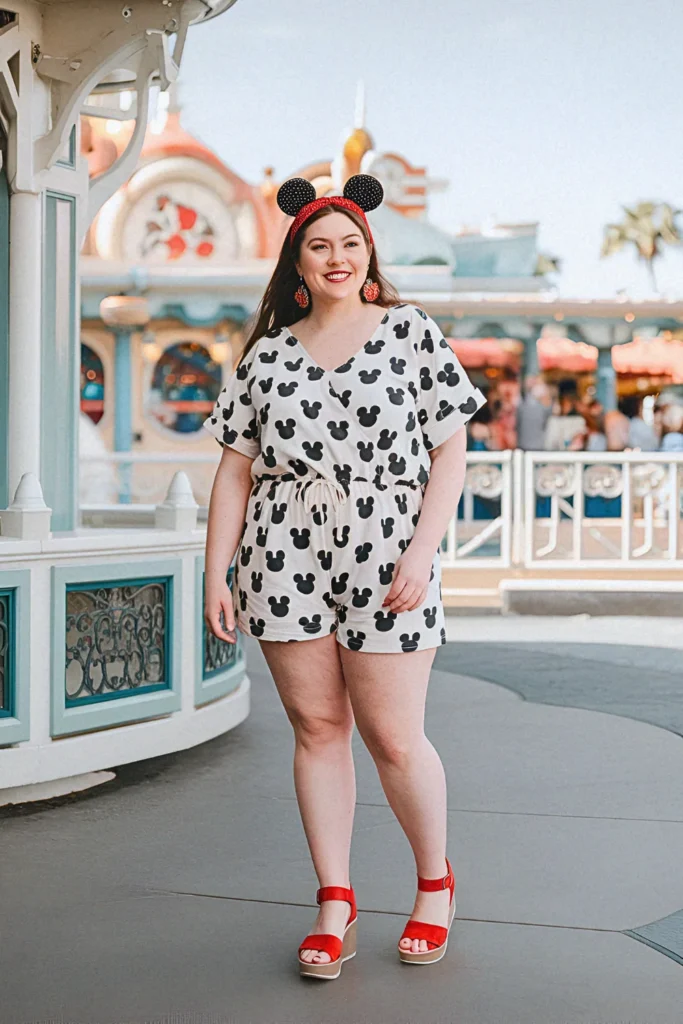 Plus Size Summer Mickey Polka Dot Romper Disney Outfit