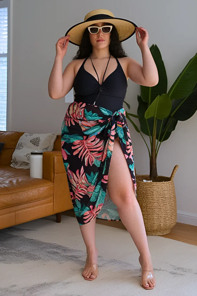 Plus Size Tropical Print Sarong Summer Skirt Outfit