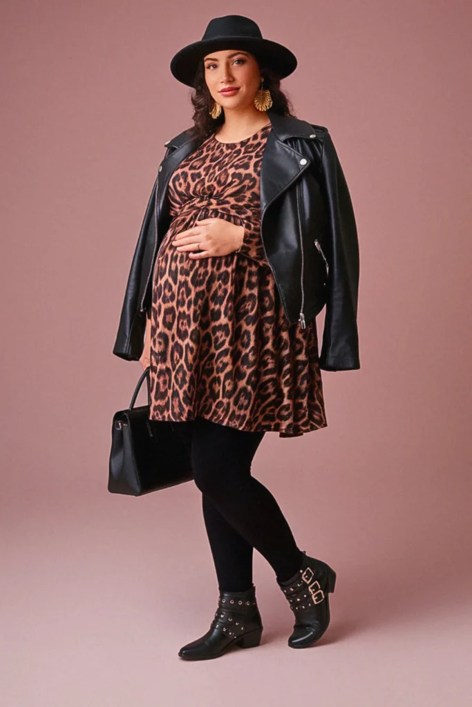 Plus Size Fall Leopard Print Tunic Maternity Outfit