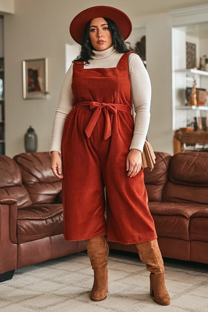 Plus Size Corduroy Jumpsuit Fall Winter Outfit