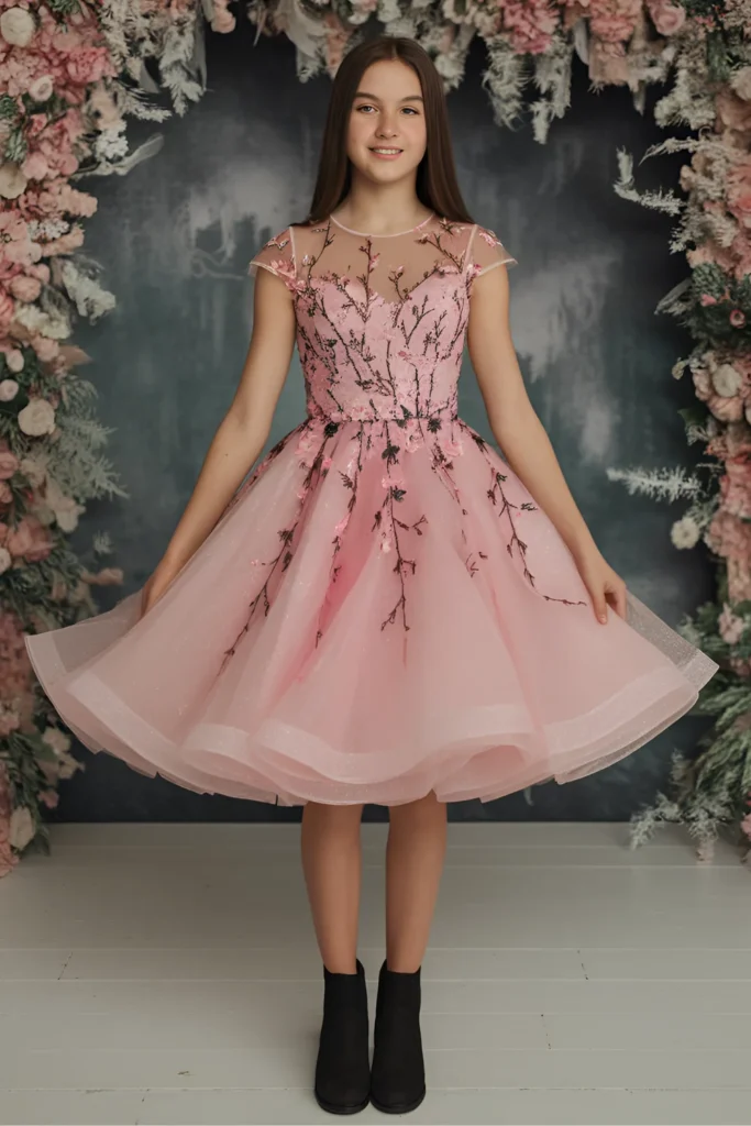 Middle School Winter Dance Cherry Blossom Pink Dress