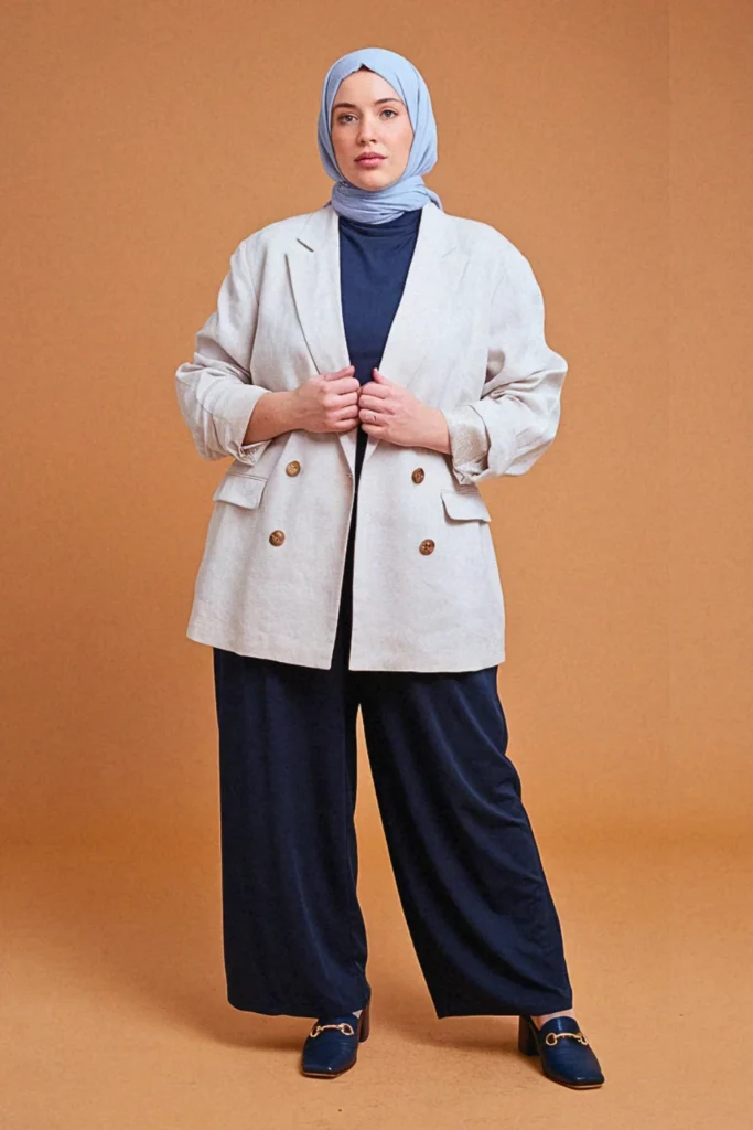 Modern Modest Office Linen Blend Blazer Hijabi Outfit