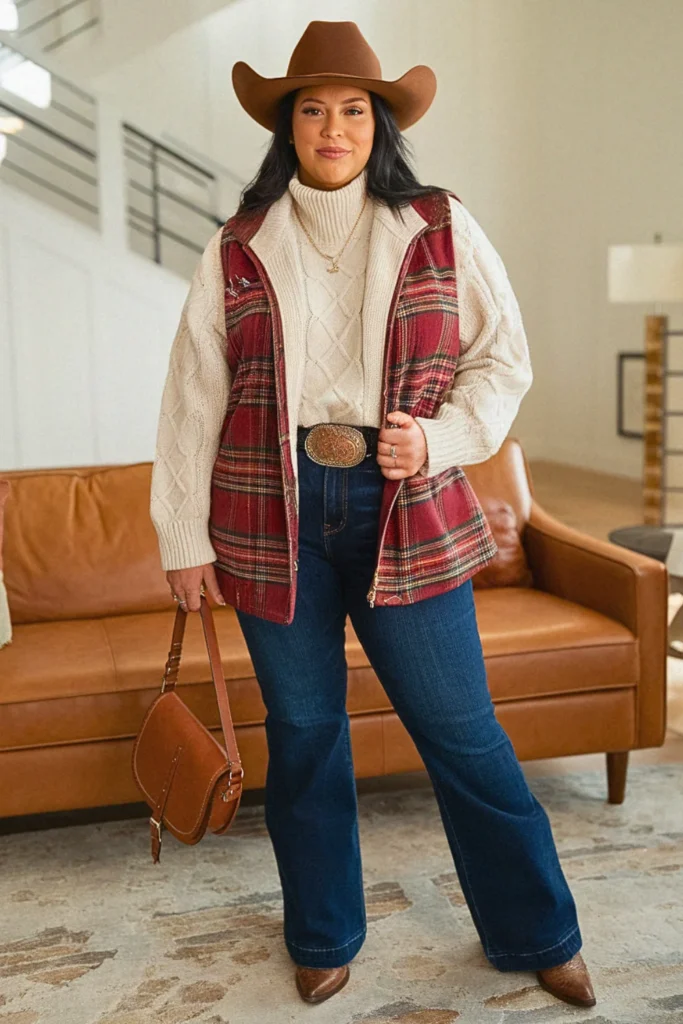 Plus Size Plaid Utility Vest Country Charm Fall Outfit