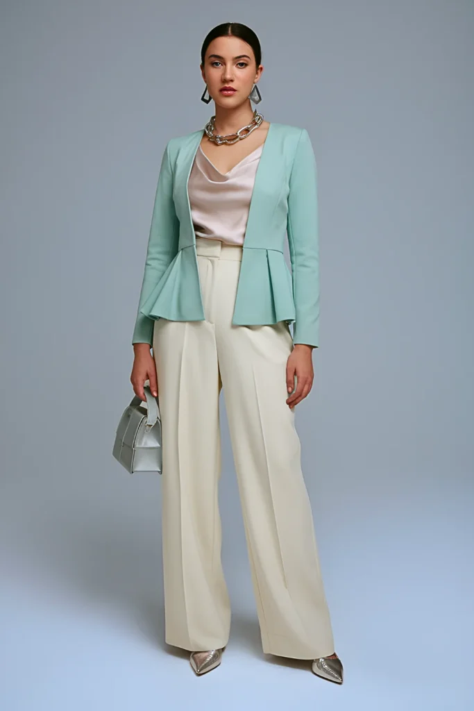 Spring Architectural Peplum Blazer Ensemble Work Outfit