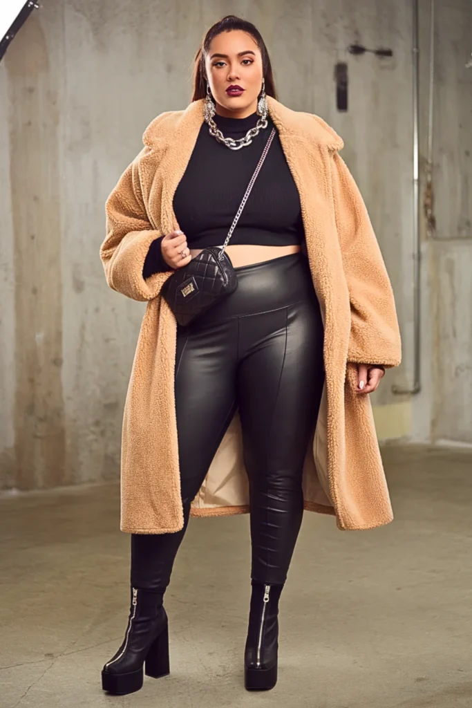 Plus Size Teddy Coat Leggings Fall Outfit