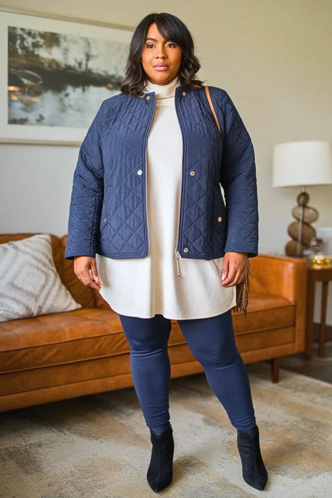 Plus Size Quilted Jacket and Ponte Leggings Fall Outfit
