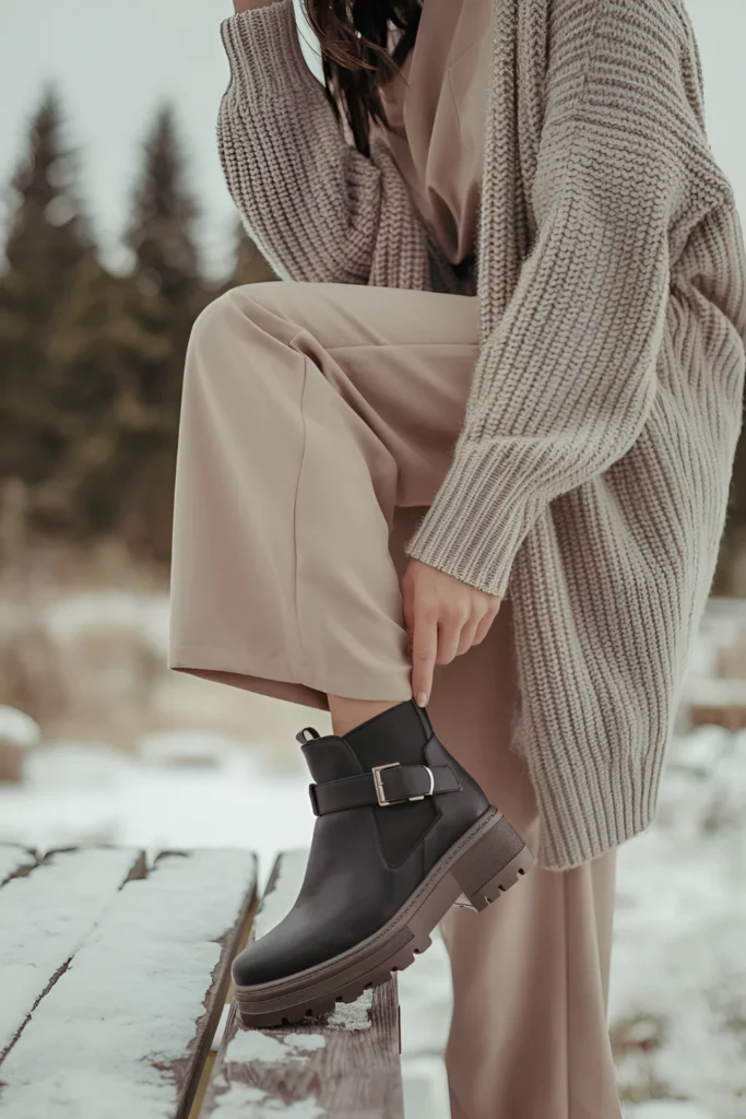 Winter Knit Sweater and Ankle Boots Outfit