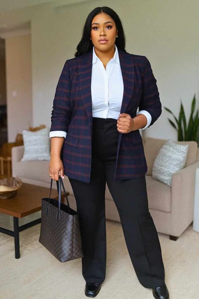 Plus Size Plaid Blazer Work Professional Fall Outfit