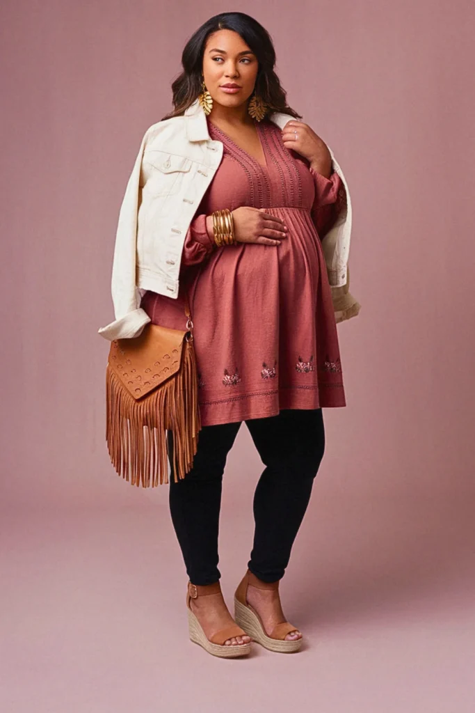 Plus Size Fall Tunic and Jeggings Maternity Outfit