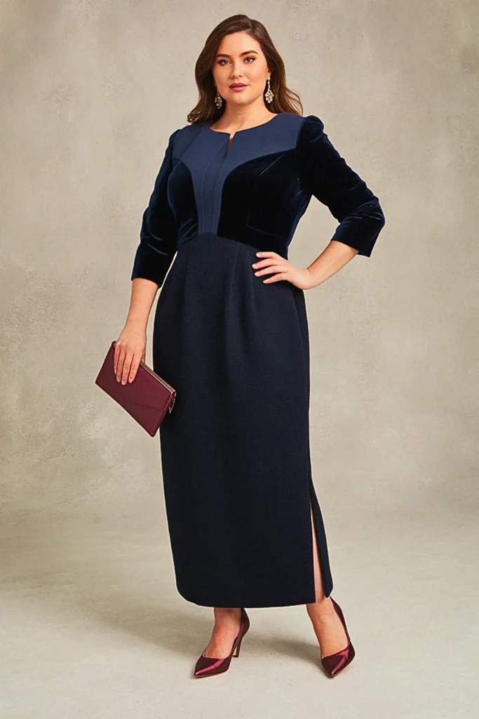 Plus Size Mixed Texture Column Wedding Guest Dress