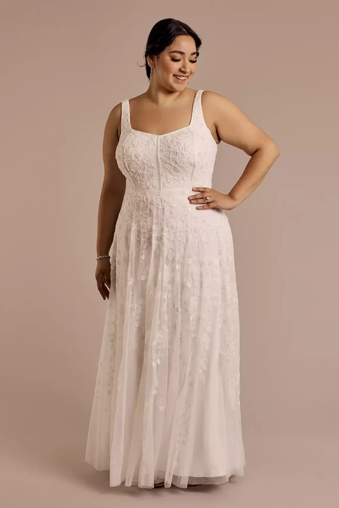 Beaded Square Neck A-Line Wedding Dress