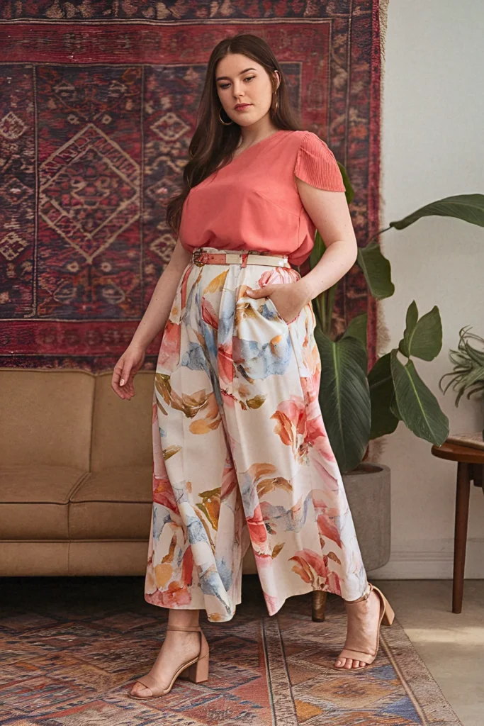 Plus Size Comfy Printed Palazzo Culotte Summer Outfit