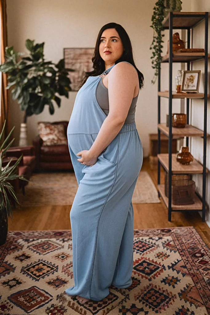 Plus Size Summer Chambray Overalls Pregnancy Outfit