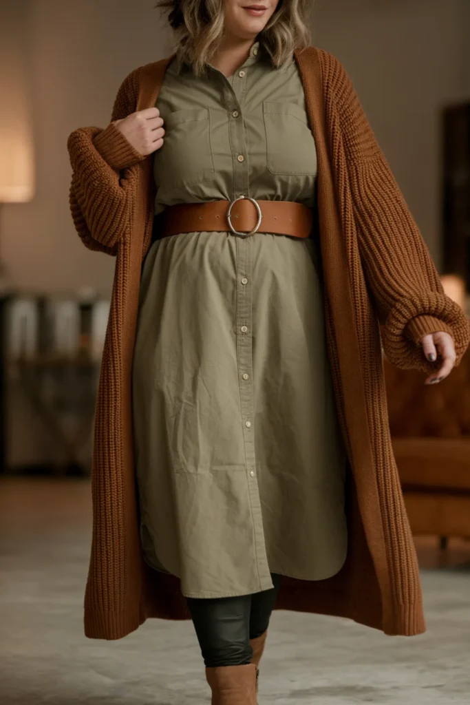 Winter Curvy Mom Shirtdress and Leggings Outfit