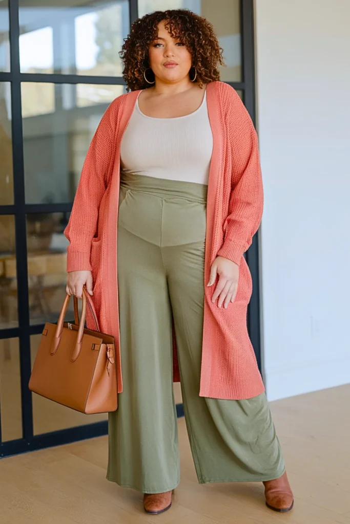 Plus Size Soft Coral Cardigan Autumn Outfit