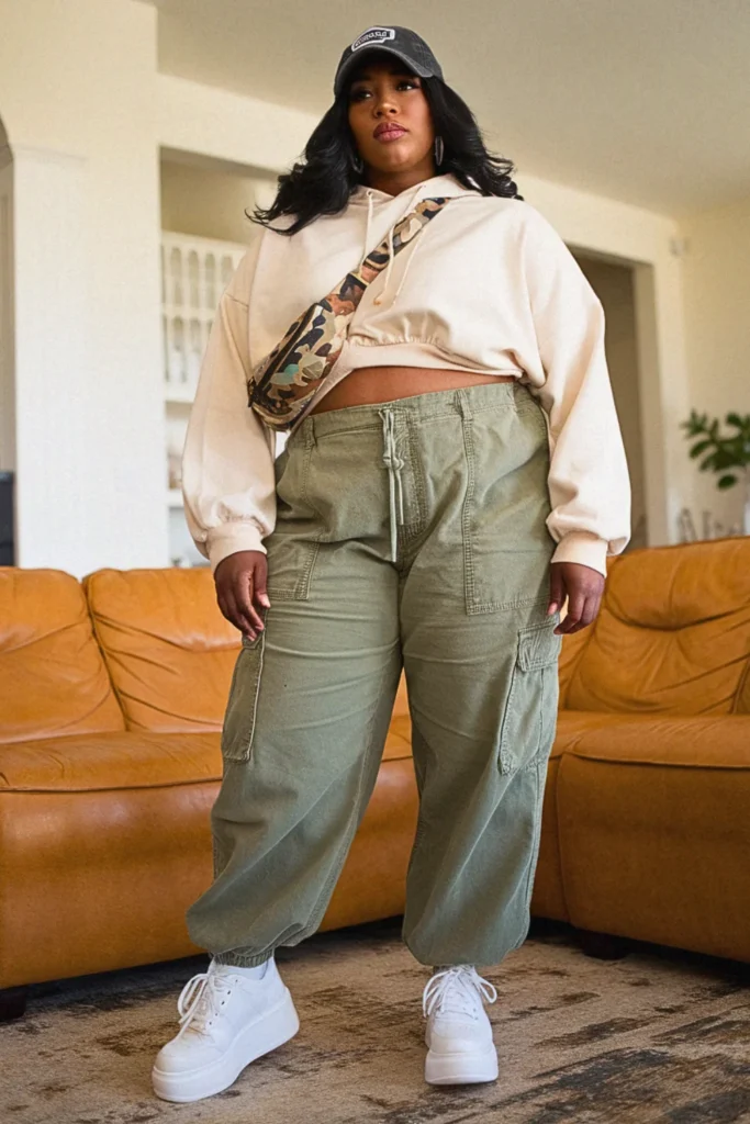 Plus Size Casual Cargo Pants Sneaker Fall Outfit